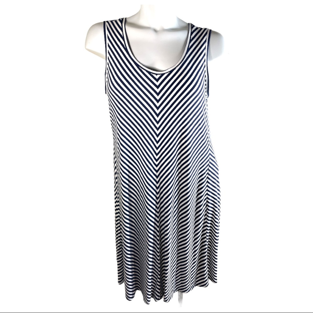 Style & Co Blue & White Striped Sleeveless Cotton Blend Dress in One Size